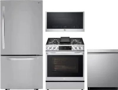 4 Piece Package Includes Refrigerator, Range, Microwave And Dishwasher