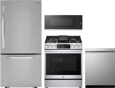 4 Piece Package Includes Refrigerator, Range, Microwave And Dishwasher