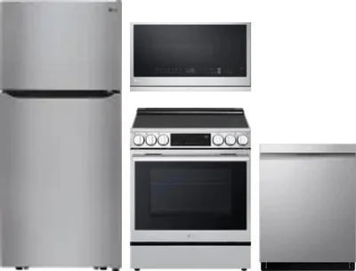4 Piece Package Includes Refrigerator, Range, Microwave And Dishwasher
