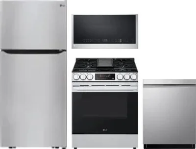 4 Piece Package Includes Refrigerator, Range, Microwave And Dishwasher