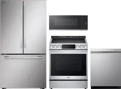 4 Piece Package Includes Refrigerator, Range, Microwave And Dishwasher