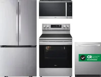 4 Piece Package Includes Refrigerator, Range, Microwave And Dishwasher