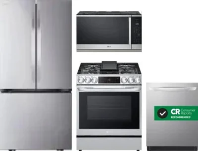 4 Piece Package Includes Refrigerator, Range, Microwave And Dishwasher