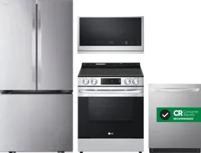 4 Piece Package Includes Refrigerator, Range, Microwave And Dishwasher