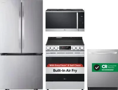 4 Piece Package Includes Refrigerator, Range, Microwave And Dishwasher