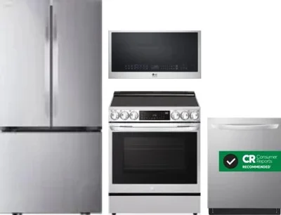 4 Piece Package Includes Refrigerator, Range, Microwave And Dishwasher