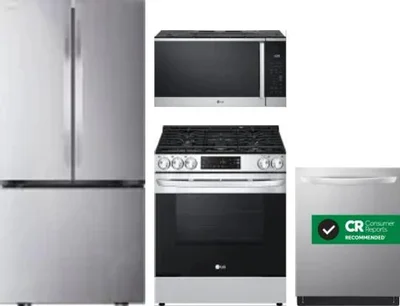 4 Piece Package Includes Refrigerator, Range, Microwave And Dishwasher