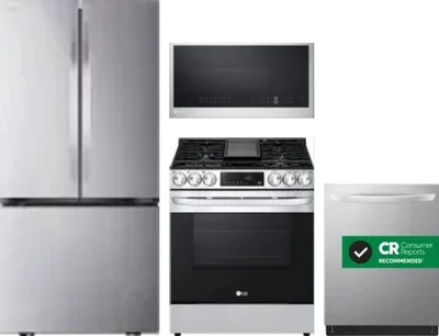 4 Piece Package Includes Refrigerator, Range, Microwave And Dishwasher