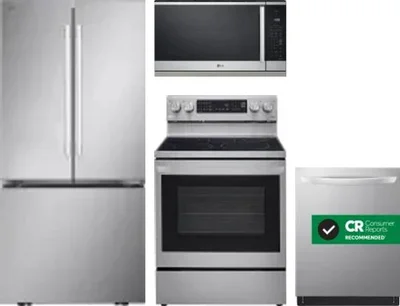 4 Piece Package Includes Refrigerator, Range, Microwave And Dishwasher
