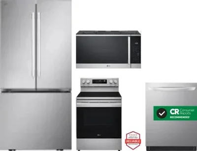 4 Piece Package Includes Refrigerator, Range, Microwave And Dishwasher