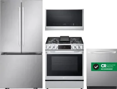 4 Piece Package Includes Refrigerator, Range, Microwave And Dishwasher