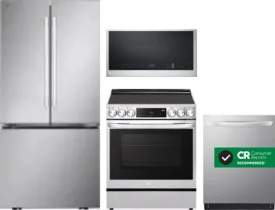4 Piece Package Includes Refrigerator, Range, Microwave And Dishwasher