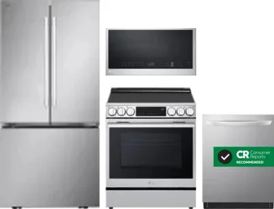 4 Piece Package Includes Refrigerator, Range, Microwave And Dishwasher