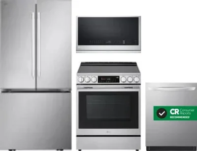 4 Piece Package Includes Refrigerator, Range, Microwave And Dishwasher