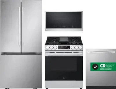 4 Piece Package Includes Refrigerator, Range, Microwave And Dishwasher