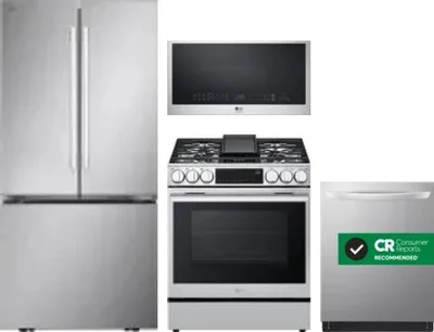 4 Piece Package Includes Refrigerator, Range, Microwave And Dishwasher