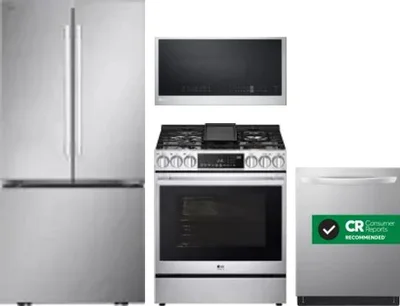 4 Piece Package Includes Refrigerator, Range, Microwave And Dishwasher