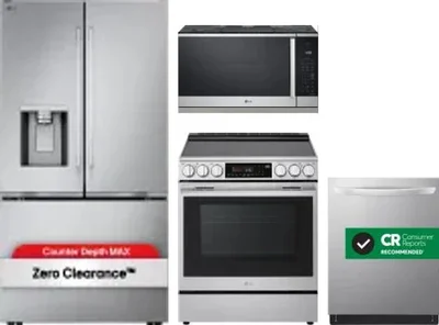 4 Piece Package Includes Refrigerator, Range, Microwave And Dishwasher