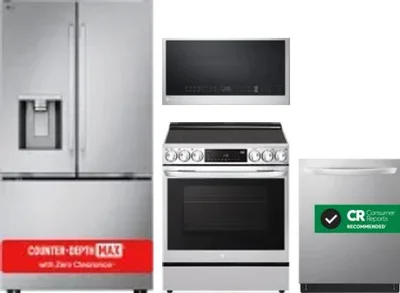 4 Piece Package Includes Refrigerator, Range, Microwave And Dishwasher