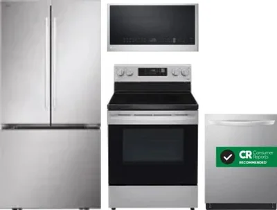 4 Piece Package Includes Refrigerator, Range, Microwave And Dishwasher