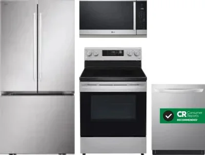4 Piece Package Includes Refrigerator, Range, Microwave And Dishwasher