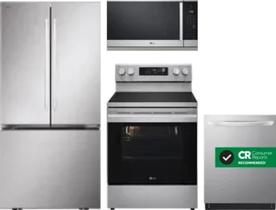 4 Piece Package Includes Refrigerator, Range, Microwave And Dishwasher