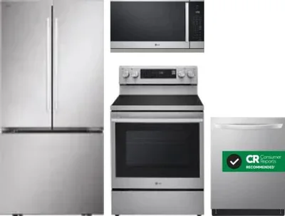 4 Piece Package Includes Refrigerator, Range, Microwave And Dishwasher