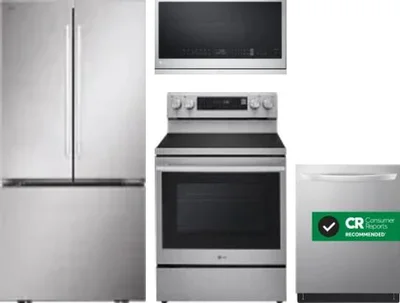 4 Piece Package Includes Refrigerator, Range, Microwave And Dishwasher