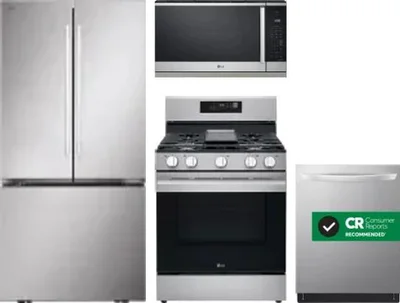 4 Piece Package Includes Refrigerator, Range, Microwave And Dishwasher
