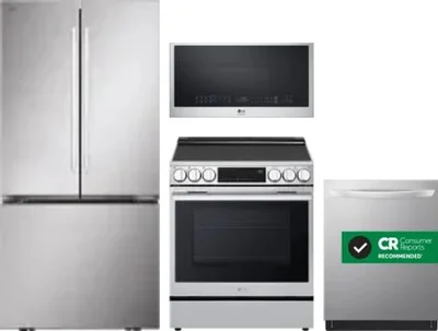 4 Piece Package Includes Refrigerator, Range, Microwave And Dishwasher
