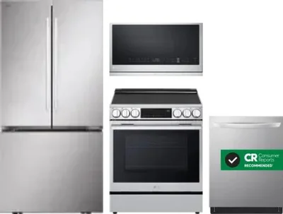 4 Piece Package Includes Refrigerator, Range, Microwave And Dishwasher
