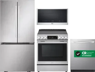 4 Piece Package Includes Refrigerator, Range, Microwave And Dishwasher