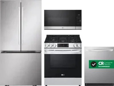 4 Piece Package Includes Refrigerator, Range, Microwave And Dishwasher