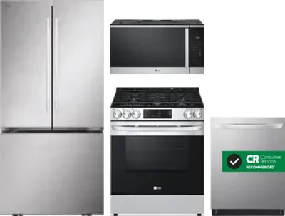 4 Piece Package Includes Refrigerator, Range, Microwave And Dishwasher
