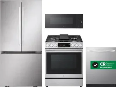 4 Piece Package Includes Refrigerator, Range, Microwave And Dishwasher