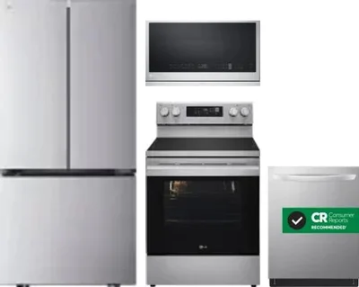 4 Piece Package Includes Refrigerator, Range, Microwave And Dishwasher