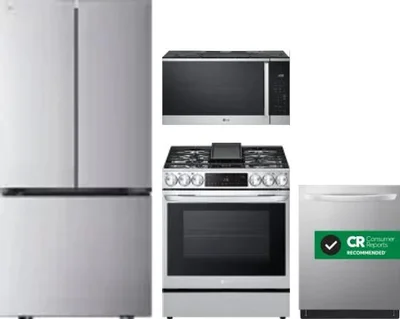 4 Piece Package Includes Refrigerator, Range, Microwave And Dishwasher