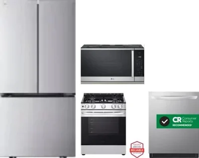 4 Piece Package Includes Refrigerator, Range, Microwave And Dishwasher