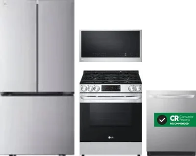 4 Piece Package Includes Refrigerator, Range, Microwave And Dishwasher
