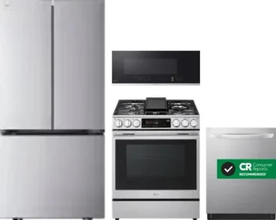4 Piece Package Includes Refrigerator, Range, Microwave And Dishwasher