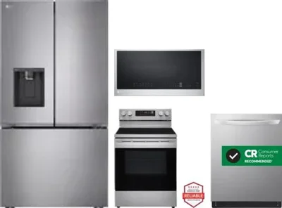 4 Piece Package Includes Refrigerator, Range, Microwave And Dishwasher