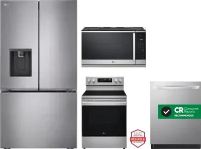 4 Piece Package Includes Refrigerator, Range, Microwave And Dishwasher