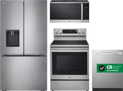 4 Piece Package Includes Refrigerator, Range, Microwave And Dishwasher