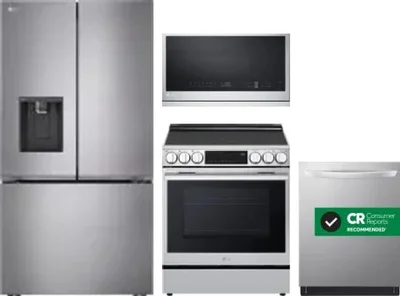 4 Piece Package Includes Refrigerator, Range, Microwave And Dishwasher
