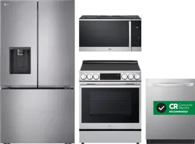 4 Piece Package Includes Refrigerator, Range, Microwave And Dishwasher