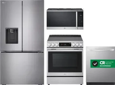 4 Piece Package Includes Refrigerator, Range, Microwave And Dishwasher
