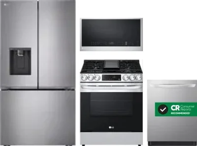 4 Piece Package Includes Refrigerator, Range, Microwave And Dishwasher