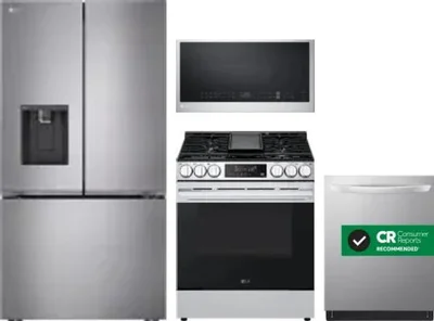 4 Piece Package Includes Refrigerator, Range, Microwave And Dishwasher