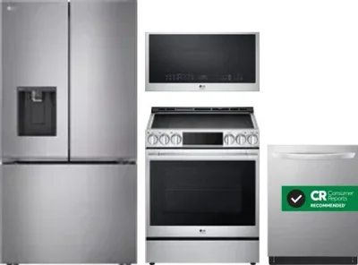 4 Piece Package Includes Refrigerator, Range, Microwave And Dishwasher