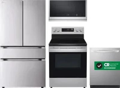 4 Piece Package Includes Refrigerator, Range, Microwave And Dishwasher